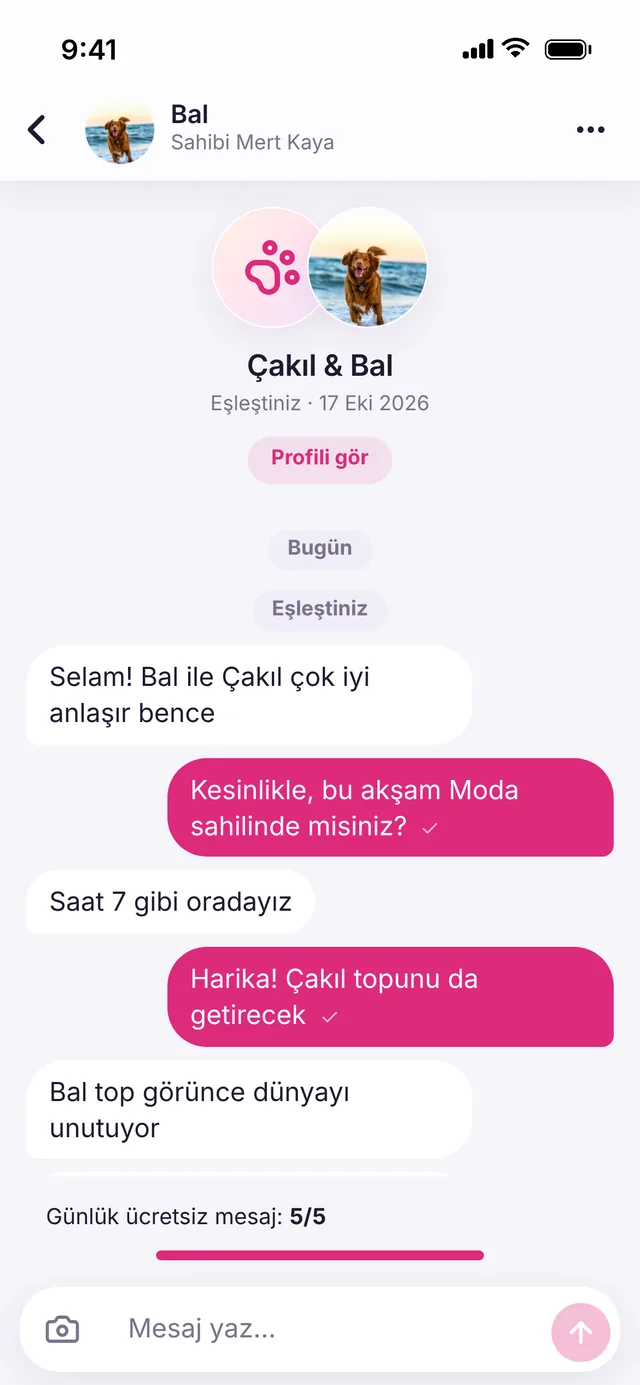 PatiMatch uygulamasında Sohbet ekranı