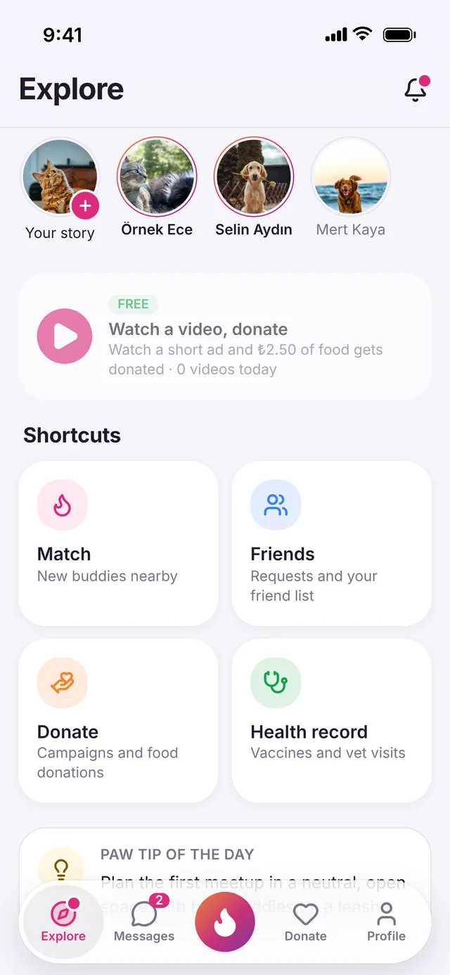 Explore screen in the PatiMatch app