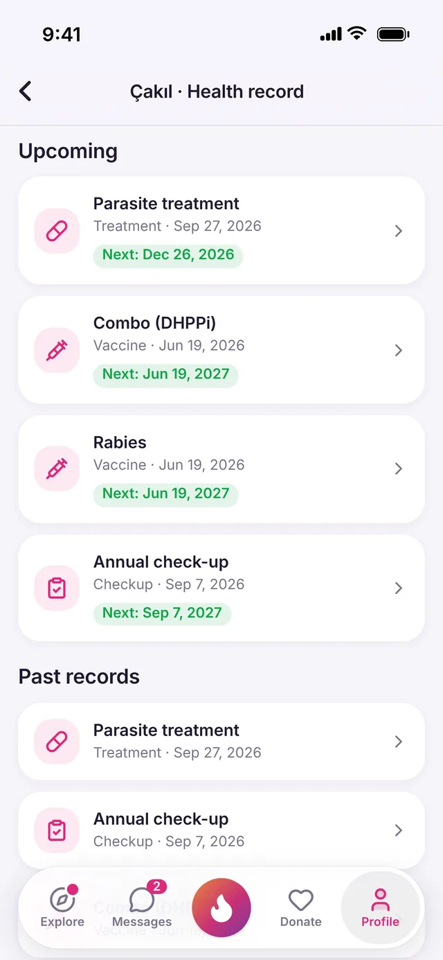 Health record screen in the PatiMatch app